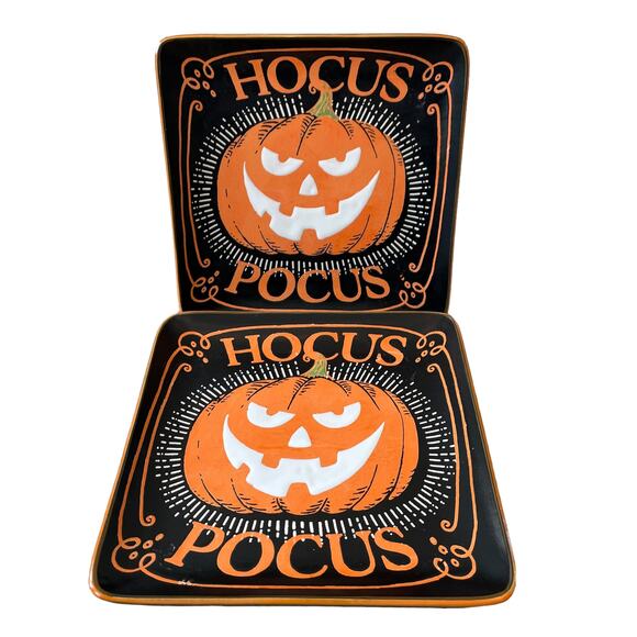 Eli + Ana Halloween HOCUS POCUS HAUNTED PUMPKIN Ceramic Salad Plates 4pc NEW - Picture 3 of 13